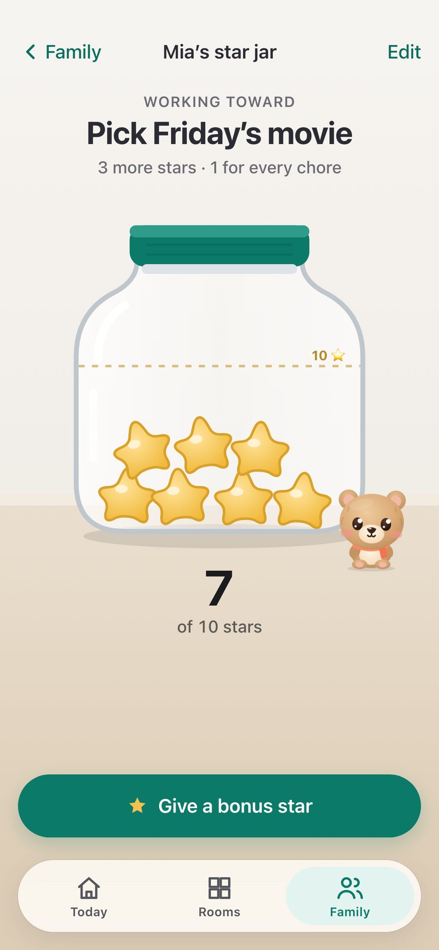 A star jar: kids earn a star for every chore