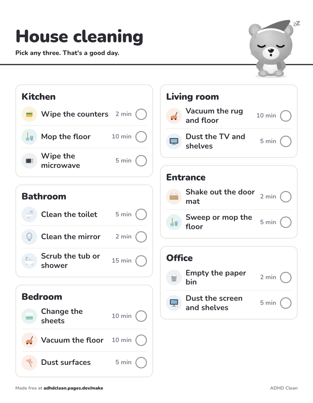House cleaning checklist, printable sheet